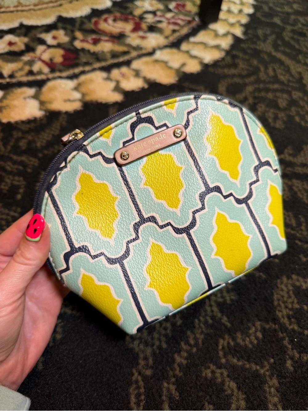 kate spade Yellow and Mint Patterned Cosmetic Pouch